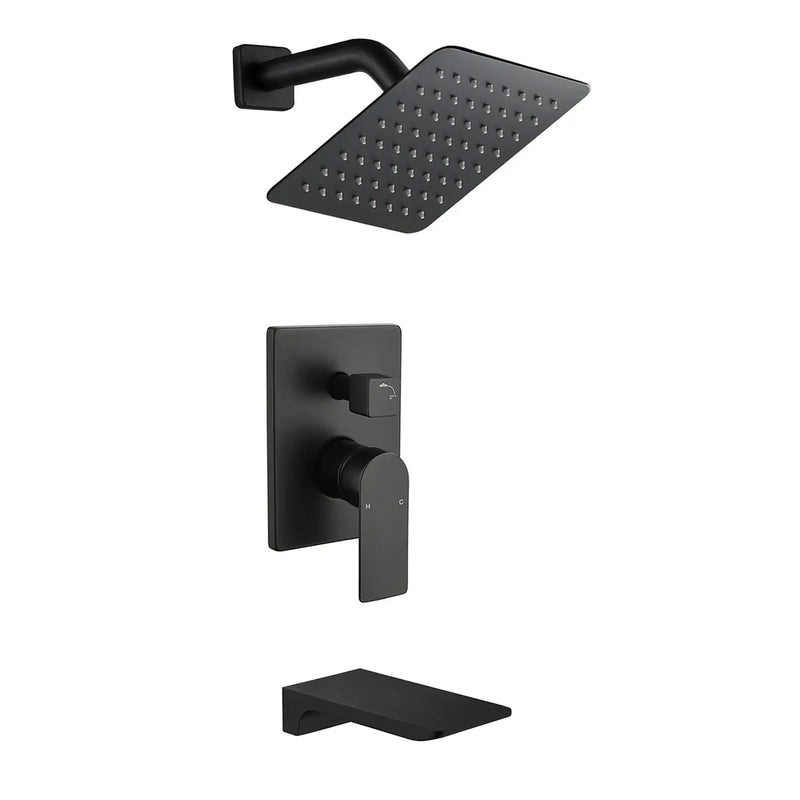 Bath and Shower Faucet Set with Pressure Balance Valve, 8 Inch Rain Shower Head and Waterfall Spout in Matte Black, Brushed Nickel, Brushed Gold Finish bath-and-shower-faucet-set-with-pressure-balance-valve-8-inch-rain-shower-head-and-waterfall-spout-in-matte-black-brushed-nickel-brushed-gold-finish 