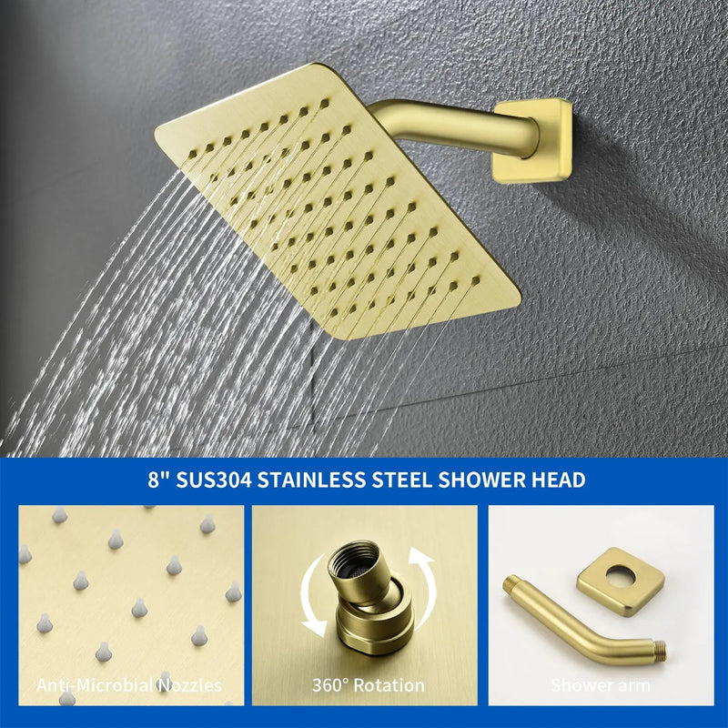 Bath and Shower Faucet Set with Pressure Balance Valve, 8 Inch Rain Shower Head and Waterfall Spout in Matte Black, Brushed Nickel, Brushed Gold Finish bath-and-shower-faucet-set-with-pressure-balance-valve-8-inch-rain-shower-head-and-waterfall-spout-in-matte-black-brushed-nickel-brushed-gold-finish 