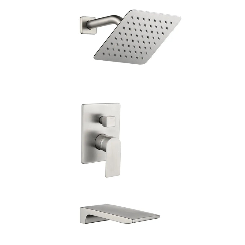 Bath and Shower Faucet Set with Pressure Balance Valve, 8 Inch Rain Shower Head and Waterfall Spout in Matte Black, Brushed Nickel, Brushed Gold Finish bath-and-shower-faucet-set-with-pressure-balance-valve-8-inch-rain-shower-head-and-waterfall-spout-in-matte-black-brushed-nickel-brushed-gold-finish 