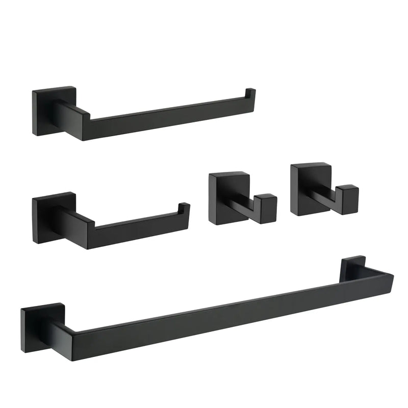 Bathroom Hardware Set, 5-Piece Stainless Steel Bathroom Towel Rack Set Wall Mounted Matte Black Towel Bar Bathroom Accessories Kit bathroom-hardware-set-5-piece-stainless-steel-bathroom-towel-rack-set-wall-mounted-matte-black-towel-bar-bathroom-accessories-kit Matte Black