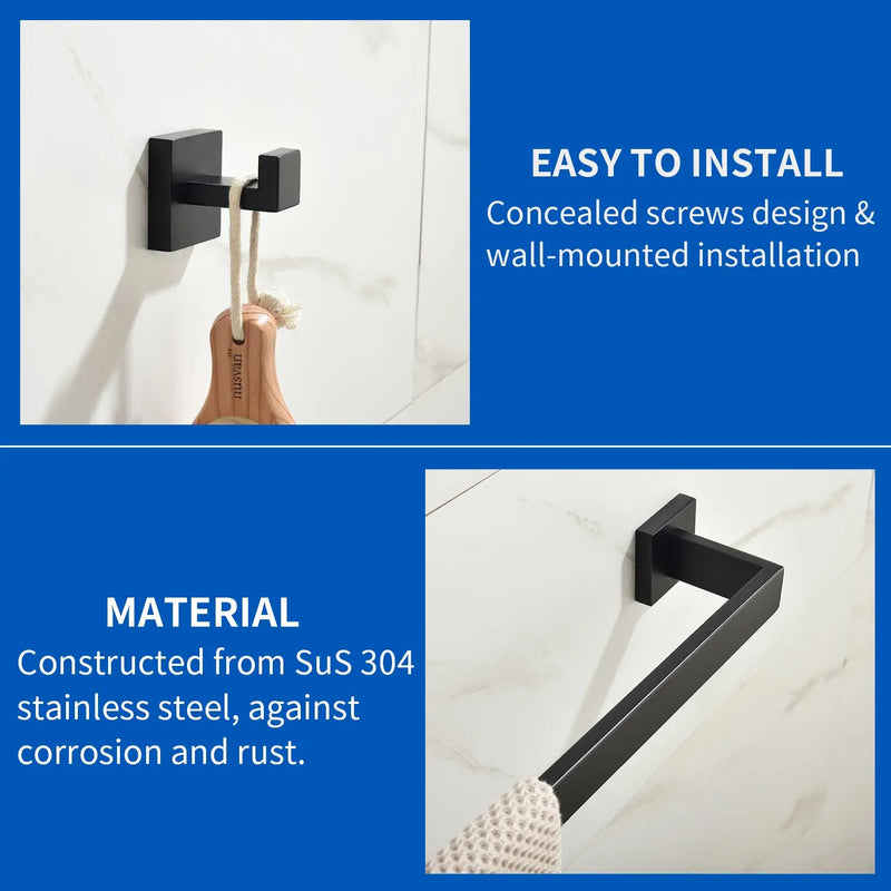 Bathroom Hardware Set, 5-Piece Stainless Steel Bathroom Towel Rack Set Wall Mounted Matte Black Towel Bar Bathroom Accessories Kit bathroom-hardware-set-5-piece-stainless-steel-bathroom-towel-rack-set-wall-mounted-matte-black-towel-bar-bathroom-accessories-kit 