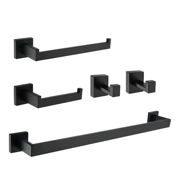 Bathroom Hardware Set, 5-Piece Stainless Steel Bathroom Towel Rack Set Wall Mounted Matte Black Towel Bar Bathroom Accessories Kit bathroom-hardware-set-5-piece-stainless-steel-bathroom-towel-rack-set-wall-mounted-matte-black-towel-bar-bathroom-accessories-kit Matte Black