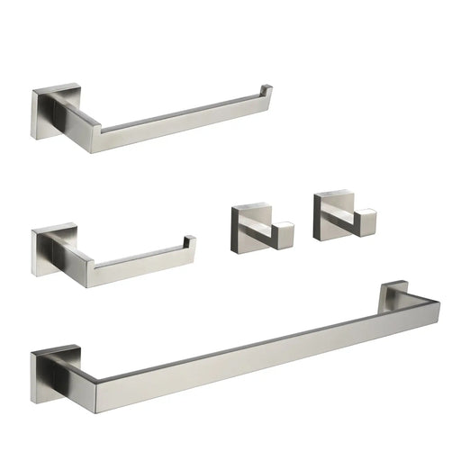 Bathroom Hardware Set, 5-Piece Stainless Steel Bathroom Towel Rack Set Wall Mounted Matte Black Towel Bar Bathroom Accessories Kit bathroom-hardware-set-5-piece-stainless-steel-bathroom-towel-rack-set-wall-mounted-matte-black-towel-bar-bathroom-accessories-kit Brushed Nickel