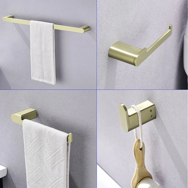 Bathroom Hardware Set, Wall Mount 4-Piece Bath Accessory Towel Rack Set In Brushed Gold, Brushed Nickel, Matte Black bathroom-hardware-set-4-piece-bath-accessory-towel-rack-set-brushed-gold-wall-mount 
