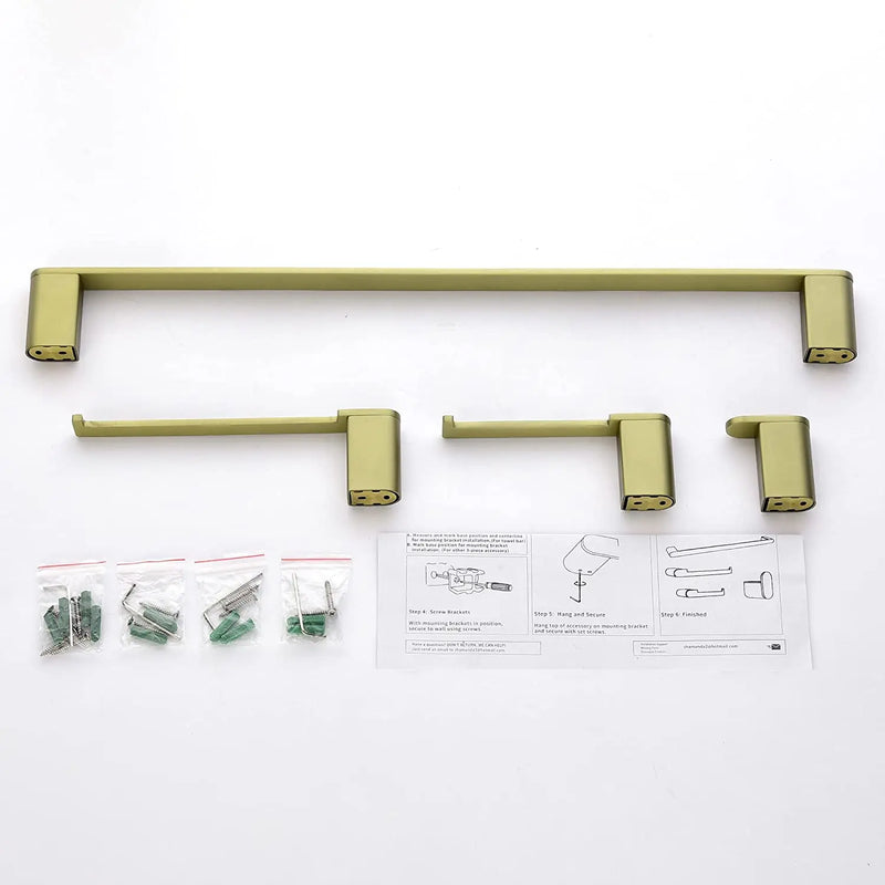 Bathroom Hardware Set, Wall Mount 4-Piece Bath Accessory Towel Rack Set In Brushed Gold, Brushed Nickel, Matte Black bathroom-hardware-set-4-piece-bath-accessory-towel-rack-set-brushed-gold-wall-mount 