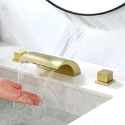 Bathroom Roman Tub Faucet with Waterfall Spout, 3 Hole Deck Mount Widespread Basin Faucet bathroom-roman-tub-faucet-with-waterfall-spout-3-hole-deck-mount-bath-tub-filler-brushed-gold-1519bg 