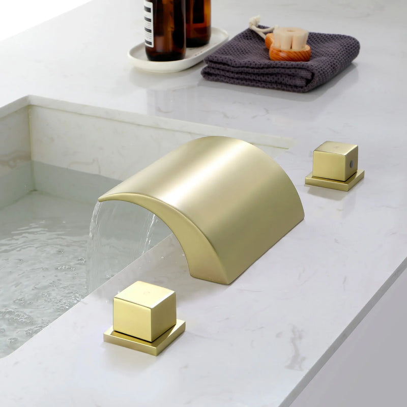 Bathroom Roman Tub Faucet with Waterfall Spout, 3 Hole Deck Mount Widespread Basin Faucet bathroom-roman-tub-faucet-with-waterfall-spout-3-hole-deck-mount-bath-tub-filler-brushed-gold-1519bg 