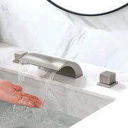 Bathroom Roman Tub Faucet with Waterfall Spout, 3 Hole Deck Mount Widespread Basin Faucet bathroom-roman-tub-faucet-with-waterfall-spout-3-hole-deck-mount-bath-tub-filler-brushed-gold-1519bg Brushed Nickel / Brass / 12 x 10.4 x 5.3 inches