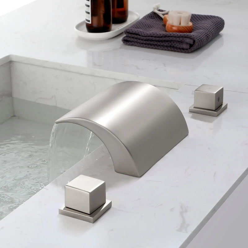 Bathroom Roman Tub Faucet with Waterfall Spout, 3 Hole Deck Mount Widespread Basin Faucet bathroom-roman-tub-faucet-with-waterfall-spout-3-hole-deck-mount-bath-tub-filler-brushed-gold-1519bg 