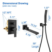 Bathroom Shower System Rainfall Handheld Shower With Faucet Set Tub Spout Wall Mounted Shower Head Trim Kit With Rough-In Valve wall-mounted-shower-tub-system 