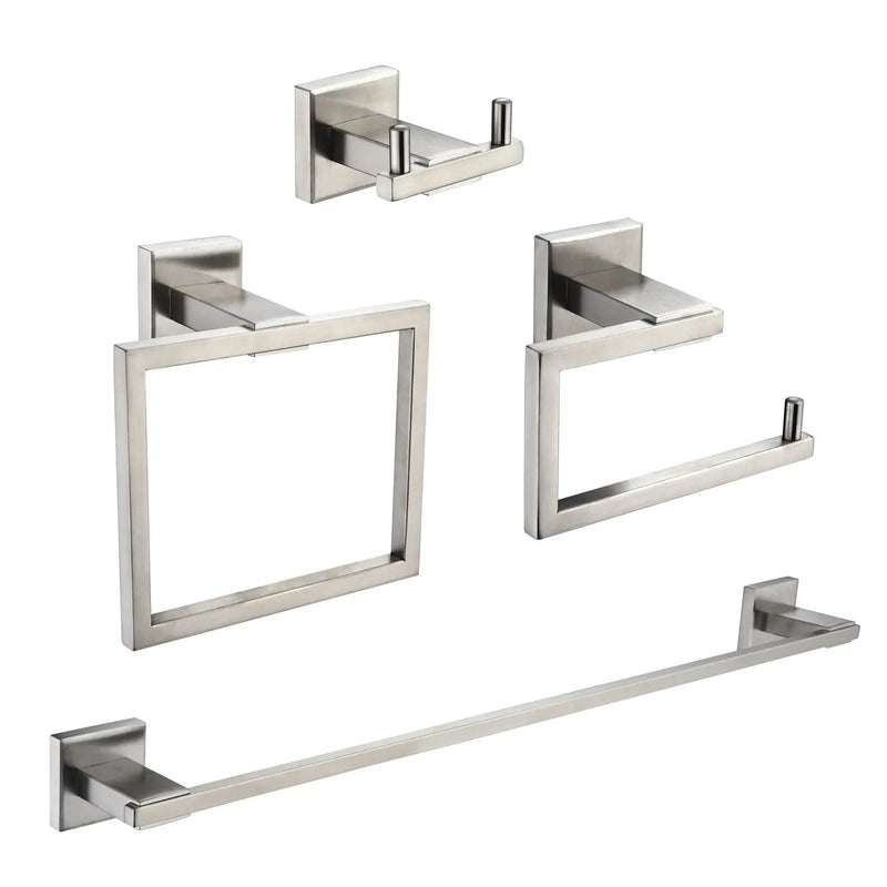 Bathroom Towel Bar Sets 4-Piece Bathroom Hardware Set Stainless Steel Bath Accessories Kit Wall Mounted wall-mounted-towel-bar-set Brushed Nickel / Stainless Steel