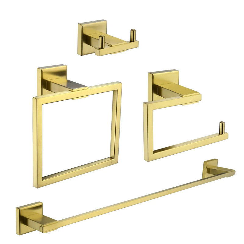 Bathroom Towel Bar Sets 4-Piece Bathroom Hardware Set Stainless Steel Bath Accessories Kit Wall Mounted wall-mounted-towel-bar-set Brushed Gold / Stainless Steel