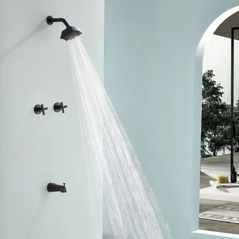 Bathroom Tub and Shower Set with 2-Handle Shower Valve & Trim Kit, 5-Spray Shower Head, Tub Spout with Diverter, Matte Black, Brushed Nickel, Brushed Gold bathroom-tub-and-shower-set-with-2-handle-shower-valve-trim-kit-5-spray-shower-head-tub-spout-with-diverter-matte-black-brushed-nickel-brushed-gold Matte Black / Brass & SUS304 & ABS / 15.55*9.06*5.31 inches