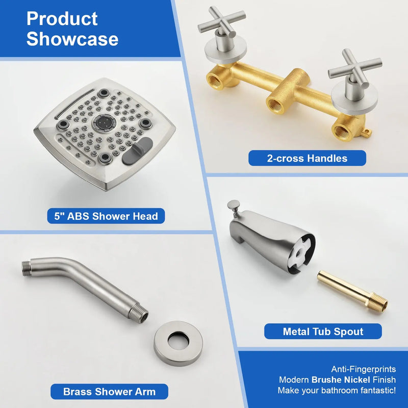 Bathroom Tub and Shower Set with 2-Handle Shower Valve & Trim Kit, 5-Spray Shower Head, Tub Spout with Diverter, Matte Black, Brushed Nickel, Brushed Gold bathroom-tub-and-shower-set-with-2-handle-shower-valve-trim-kit-5-spray-shower-head-tub-spout-with-diverter-matte-black-brushed-nickel-brushed-gold 