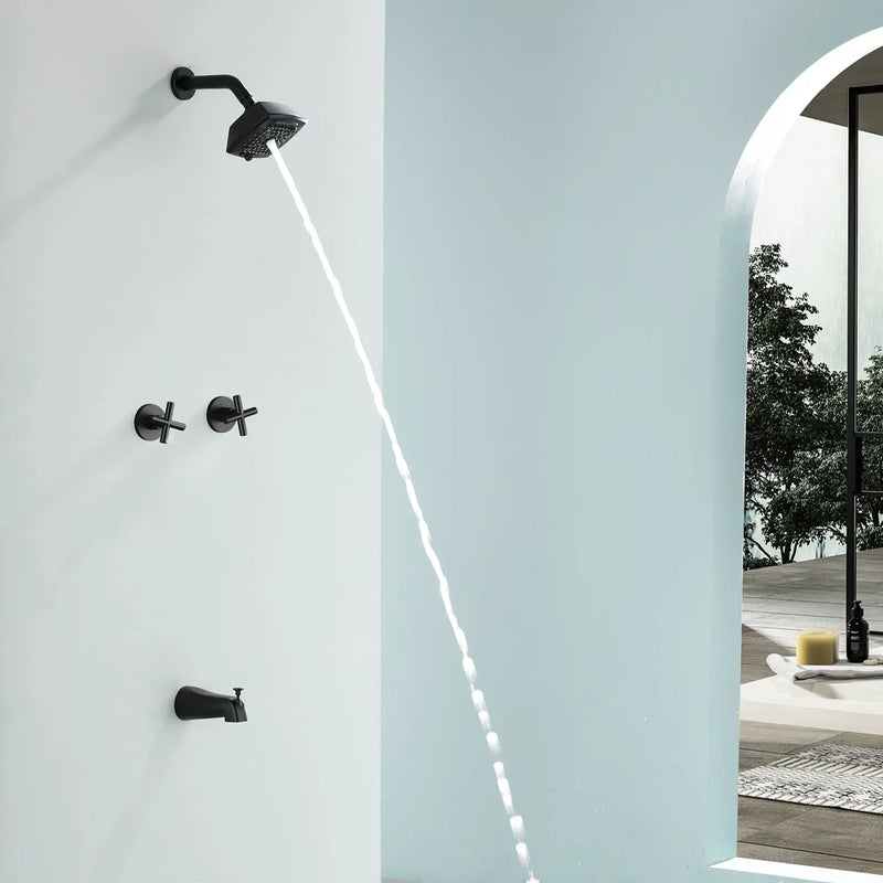Bathroom Tub and Shower Set with 2-Handle Shower Valve & Trim Kit, 5-Spray Shower Head, Tub Spout with Diverter, Matte Black, Brushed Nickel, Brushed Gold bathroom-tub-and-shower-set-with-2-handle-shower-valve-trim-kit-5-spray-shower-head-tub-spout-with-diverter-matte-black-brushed-nickel-brushed-gold 