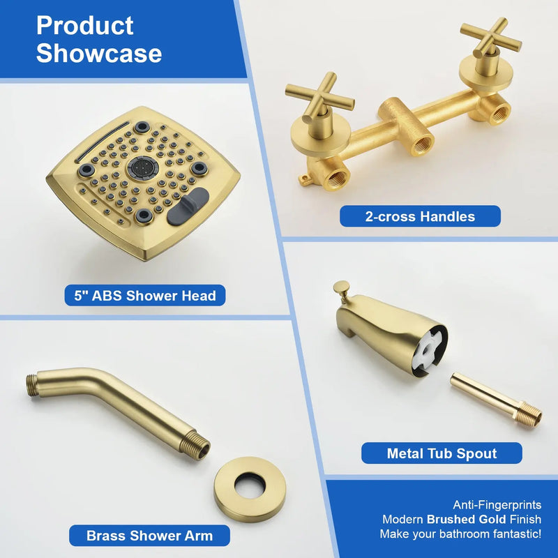 Bathroom Tub and Shower Set with 2-Handle Shower Valve & Trim Kit, 5-Spray Shower Head, Tub Spout with Diverter, Matte Black, Brushed Nickel, Brushed Gold bathroom-tub-and-shower-set-with-2-handle-shower-valve-trim-kit-5-spray-shower-head-tub-spout-with-diverter-matte-black-brushed-nickel-brushed-gold 
