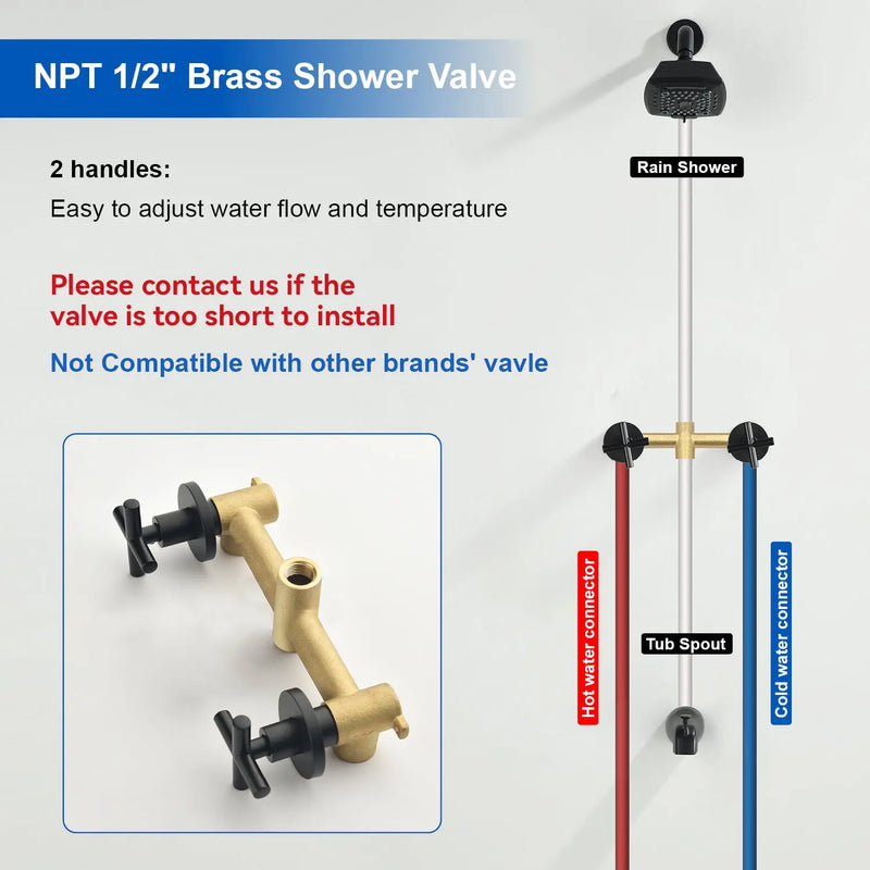 Bathroom Tub and Shower Set with 2-Handle Shower Valve & Trim Kit, 5-Spray Shower Head, Tub Spout with Diverter, Matte Black, Brushed Nickel, Brushed Gold bathroom-tub-and-shower-set-with-2-handle-shower-valve-trim-kit-5-spray-shower-head-tub-spout-with-diverter-matte-black-brushed-nickel-brushed-gold 