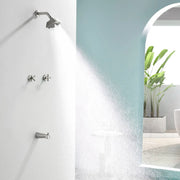 Bathroom Tub and Shower Set with 2-Handle Shower Valve & Trim Kit, 5-Spray Shower Head, Tub Spout with Diverter, Matte Black, Brushed Nickel, Brushed Gold bathroom-tub-and-shower-set-with-2-handle-shower-valve-trim-kit-5-spray-shower-head-tub-spout-with-diverter-matte-black-brushed-nickel-brushed-gold Brushed Nickel / Brass & SUS304 & ABS / 15.55*9.06*5.31 inches