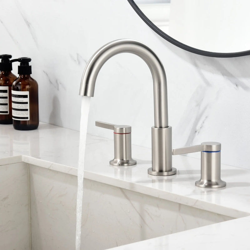 Bathroom Vanity Sink Faucet 3 Holes, Mordern 2 Handle 8 Inch Widespread Bathroom Lavatory shamanda-8-inch-widespread-faucet-matte-black Brushed Nickel / Brass / 14.65 x 11.26 x 2.91 inches