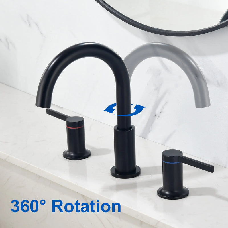 Bathroom Vanity Sink Faucet 3 Holes, Mordern 2 Handle 8 Inch Widespread Bathroom Lavatory shamanda-8-inch-widespread-faucet-matte-black 