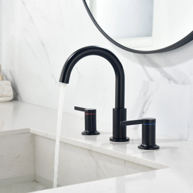 Bathroom Vanity Sink Faucet 3 Holes, Mordern 2 Handle 8 Inch Widespread Bathroom Lavatory shamanda-8-inch-widespread-faucet-matte-black Matte Black / Brass / 14.65 x 11.26 x 2.91 inches