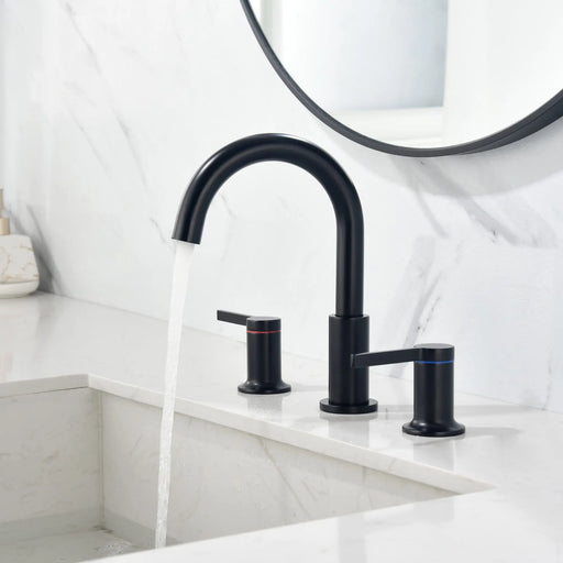 Bathroom Vanity Sink Faucet 3 Holes, Mordern 2 Handle 8 Inch Widespread Bathroom Lavatory shamanda-8-inch-widespread-faucet-matte-black Matte Black / Brass / 14.65 x 11.26 x 2.91 inches