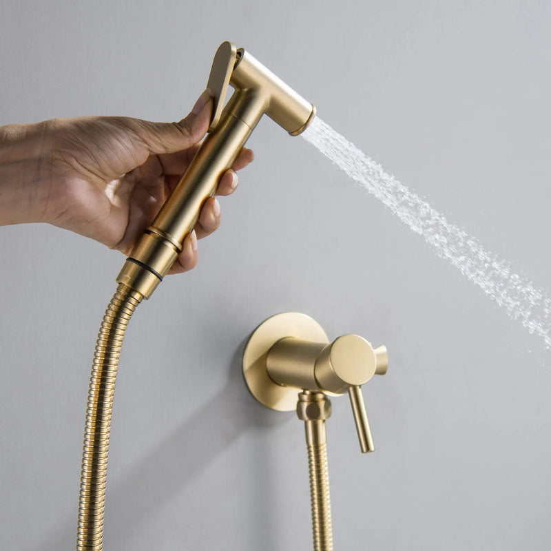 Bidet Sprayer for Toilet, Brass Handheld Sprayer Attachment with hose for Feminine Wash, Baby Diaper Cloth Washer and Shower Sprayer for Pet, Wall or Toilet Mount bidet-sprayer Brushed Gold / Brss