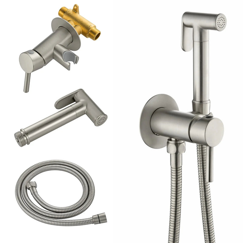 Bidet Sprayer for Toilet, Brass Handheld Sprayer Attachment with hose for Feminine Wash, Baby Diaper Cloth Washer and Shower Sprayer for Pet, Wall or Toilet Mount bidet-sprayer 