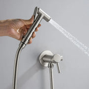 Bidet Sprayer for Toilet, Brass Handheld Sprayer Attachment with hose for Feminine Wash, Baby Diaper Cloth Washer and Shower Sprayer for Pet, Wall or Toilet Mount bidet-sprayer Brushed Nickel / Brss