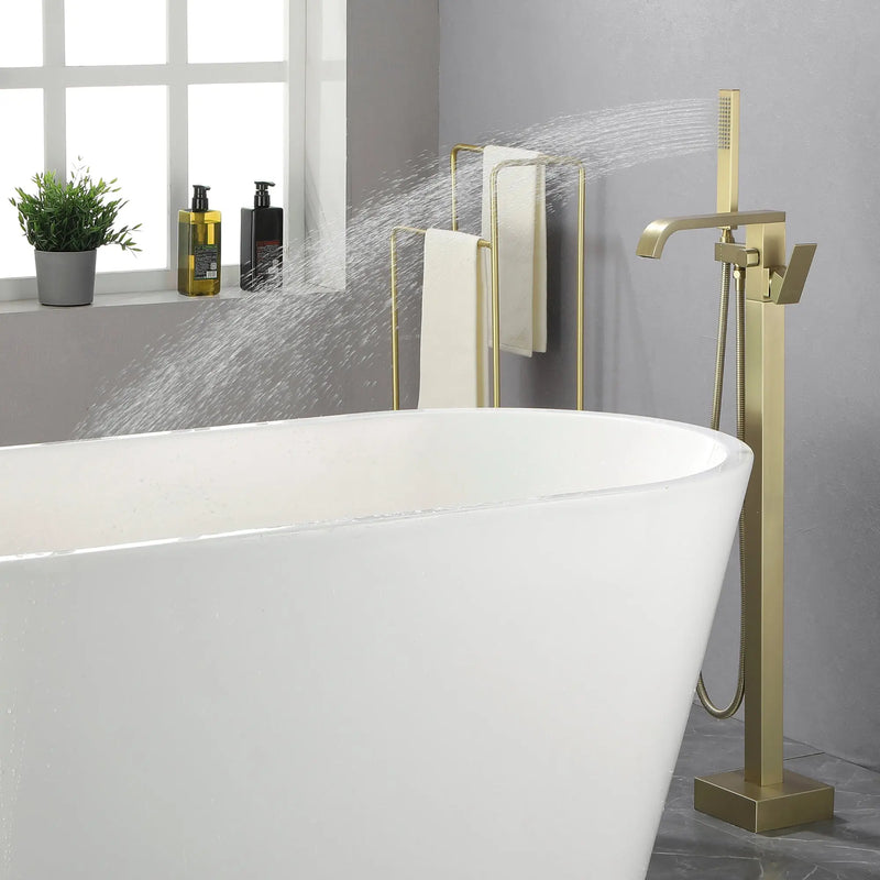 Brass Freestanding Bathtub Faucet with Hand Shower - Matte Black, Brushed Nickel, Brushed Gold brass-freestanding-bathtub-faucet-with-hand-shower 