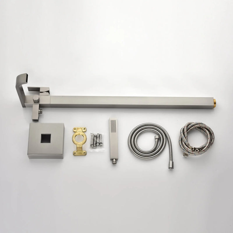 Brass Freestanding Bathtub Faucet with Hand Shower - Matte Black, Brushed Nickel, Brushed Gold brass-freestanding-bathtub-faucet-with-hand-shower 