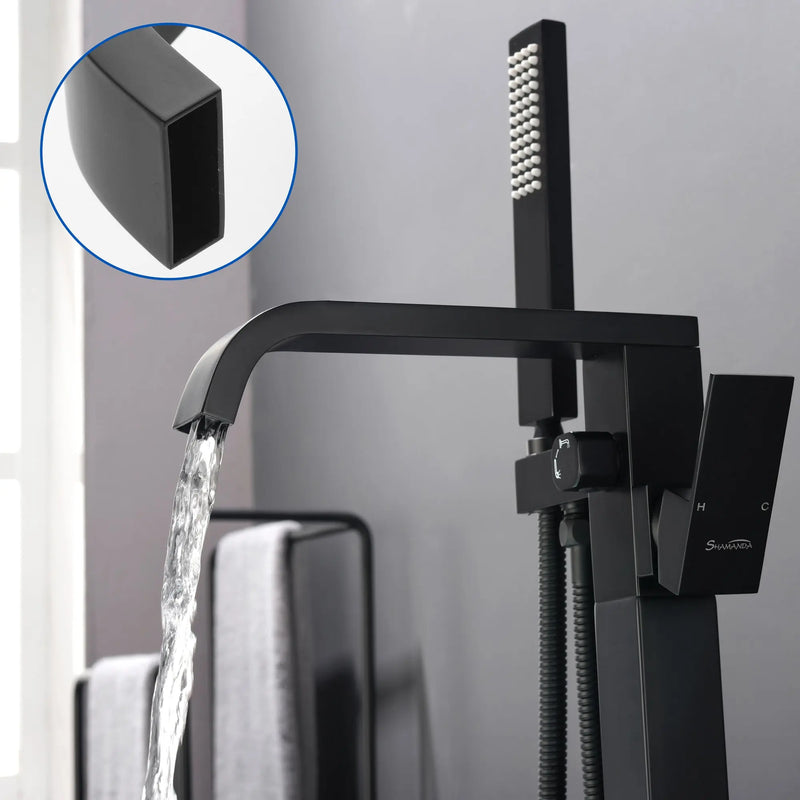Brass Freestanding Bathtub Faucet with Hand Shower - Matte Black, Brushed Nickel, Brushed Gold Floor Mounted  