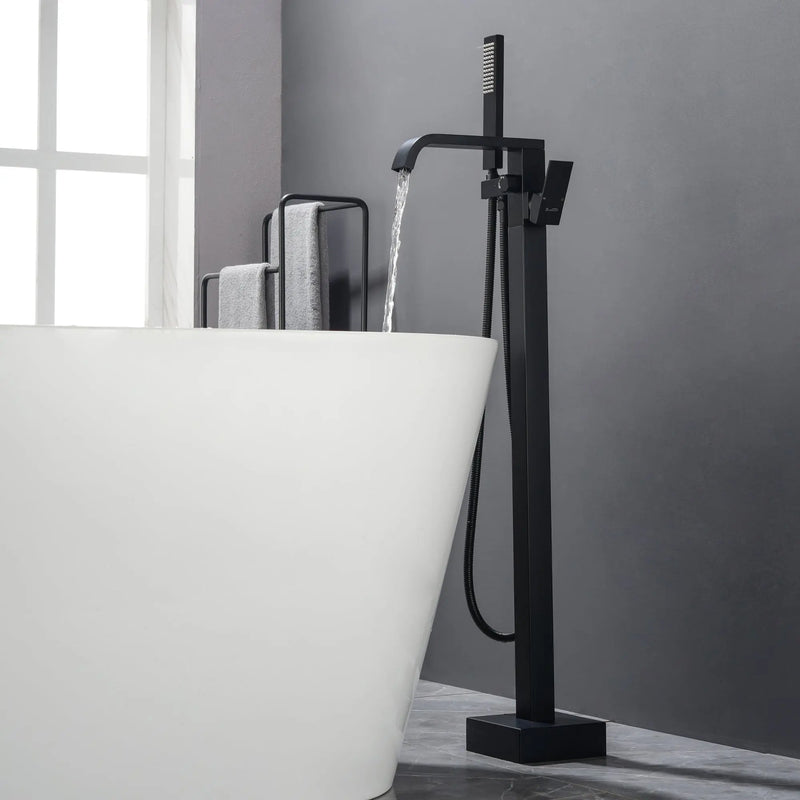 Brass Freestanding Bathtub Faucet with Hand Shower - Matte Black, Brushed Nickel, Brushed Gold Floor Mounted  