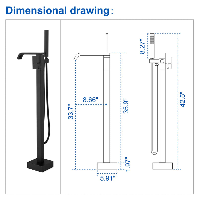 Brass Freestanding Bathtub Faucet with Hand Shower - Matte Black, Brushed Nickel, Brushed Gold Floor Mounted  