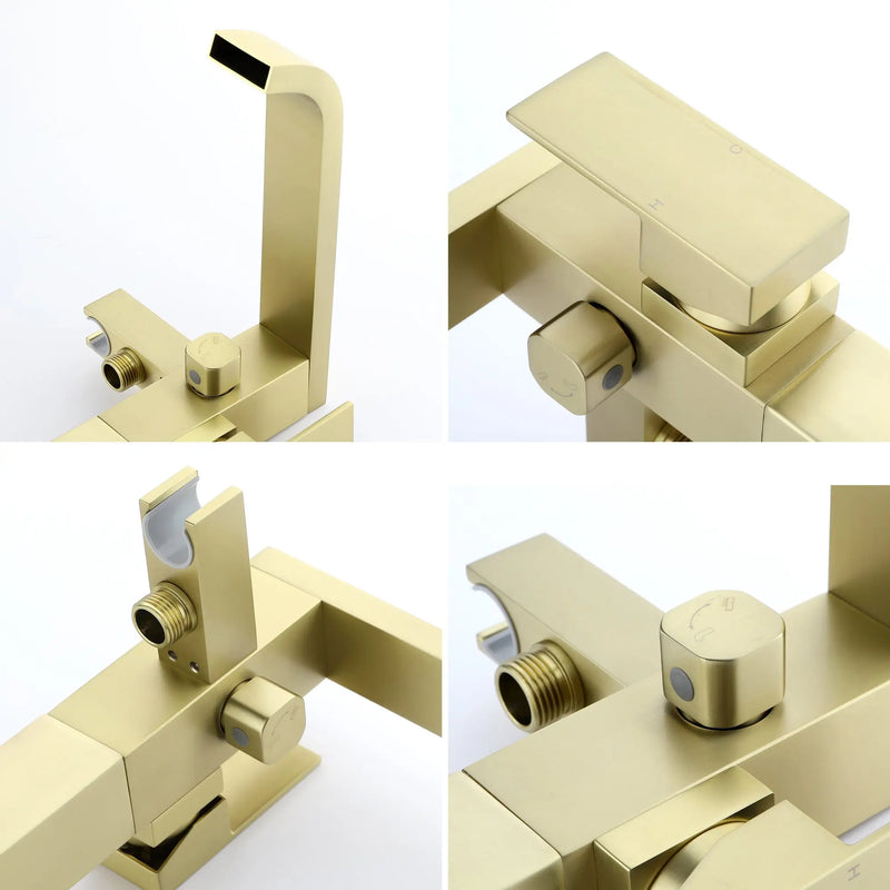 Brass Freestanding Bathtub Faucet with Hand Shower - Matte Black, Brushed Nickel, Brushed Gold brass-freestanding-bathtub-faucet-with-hand-shower 