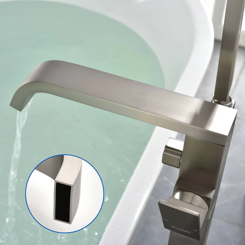 Brass Freestanding Bathtub Faucet with Hand Shower - Matte Black, Brushed Nickel, Brushed Gold brass-freestanding-bathtub-faucet-with-hand-shower 
