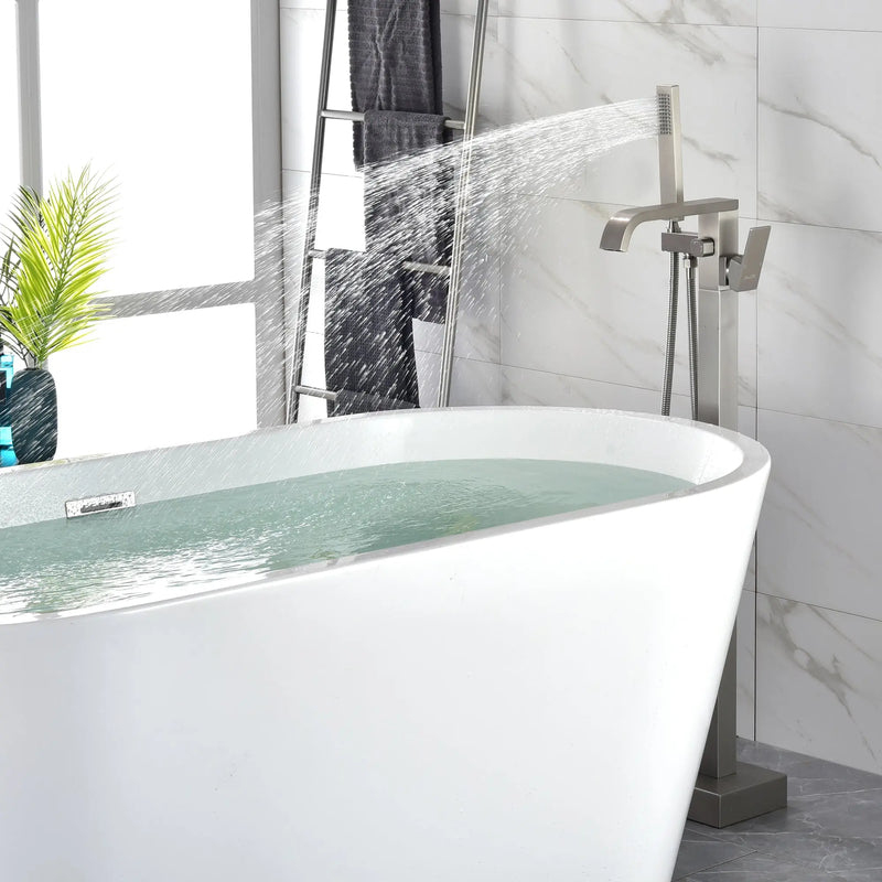Brass Freestanding Bathtub Faucet with Hand Shower - Matte Black, Brushed Nickel, Brushed Gold brass-freestanding-bathtub-faucet-with-hand-shower 
