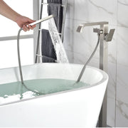 Brass Freestanding Bathtub Faucet with Hand Shower - Matte Black, Brushed Nickel, Brushed Gold brass-freestanding-bathtub-faucet-with-hand-shower 