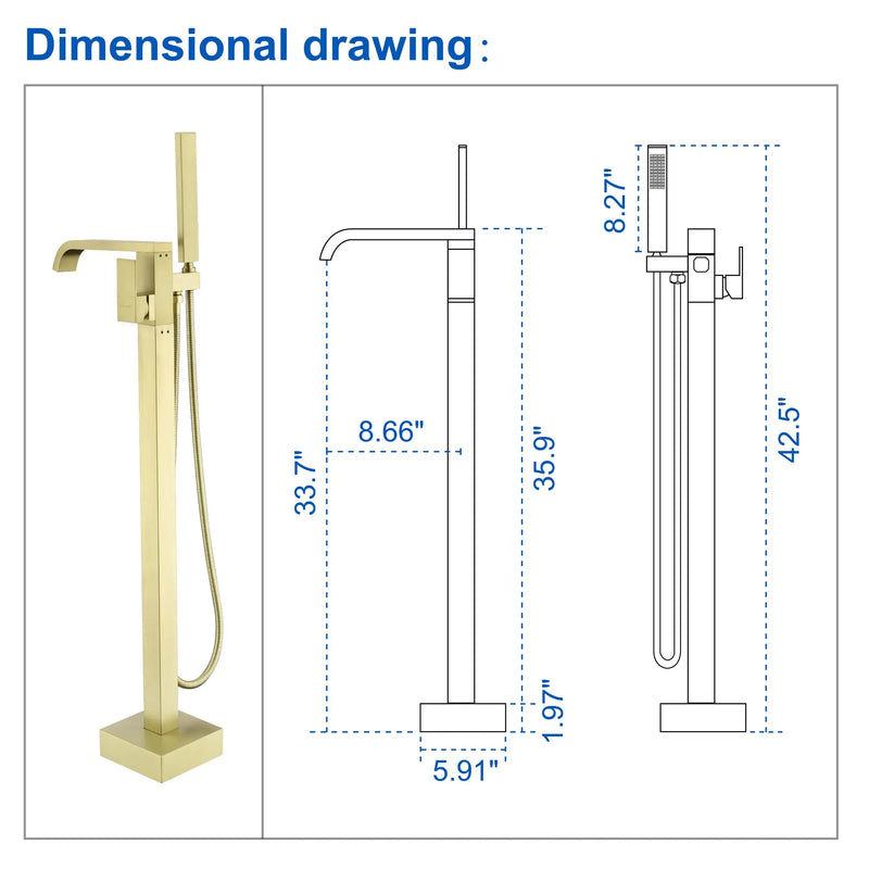 Brass Freestanding Bathtub Faucet with Hand Shower - Matte Black, Brushed Nickel, Brushed Gold brass-freestanding-bathtub-faucet-with-hand-shower 