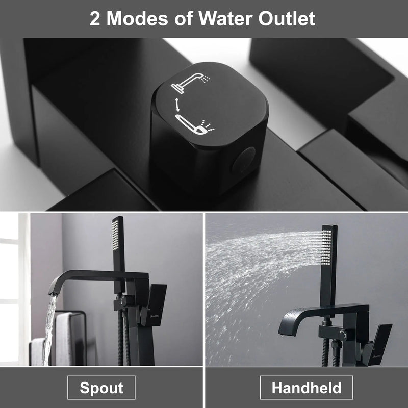 Brass Freestanding Bathtub Faucet with Hand Shower - Matte Black, Brushed Nickel, Brushed Gold Floor Mounted  