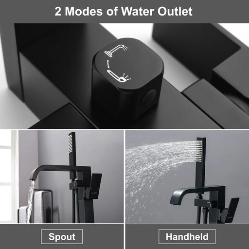 Brass Freestanding Bathtub Faucet with Hand Shower - Matte Black, Brushed Nickel, Brushed Gold Floor Mounted  