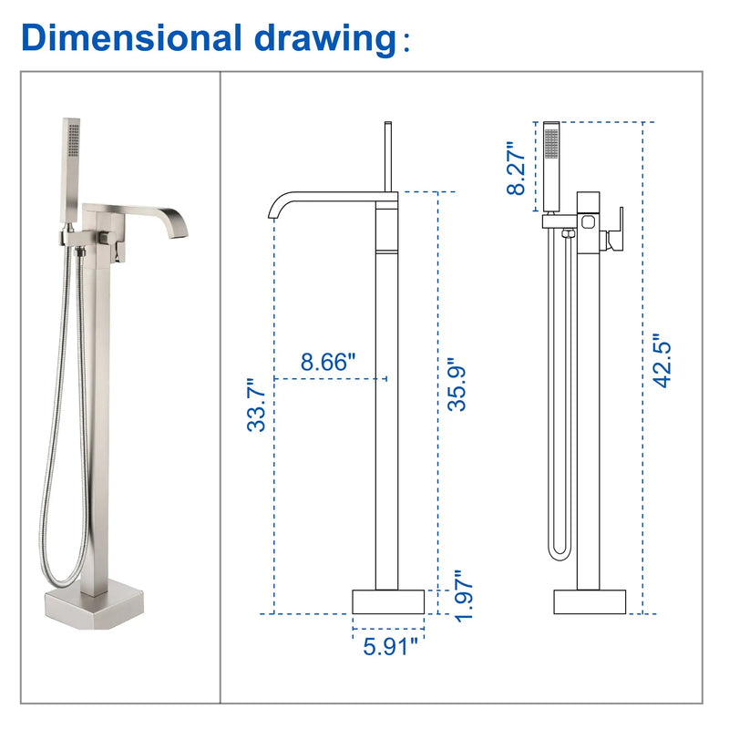 Brass Freestanding Bathtub Faucet with Hand Shower - Matte Black, Brushed Nickel, Brushed Gold brass-freestanding-bathtub-faucet-with-hand-shower 