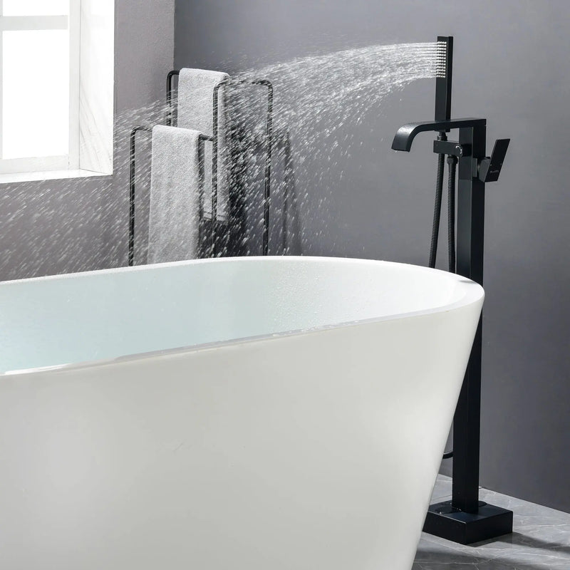 Brass Freestanding Bathtub Faucet with Hand Shower - Matte Black, Brushed Nickel, Brushed Gold Floor Mounted  