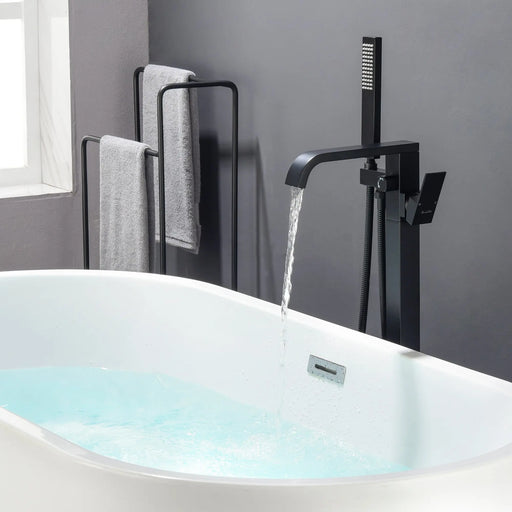 Brass Freestanding Bathtub Faucet with Hand Shower - Matte Black, Brushed Nickel, Brushed Gold Floor Mounted  