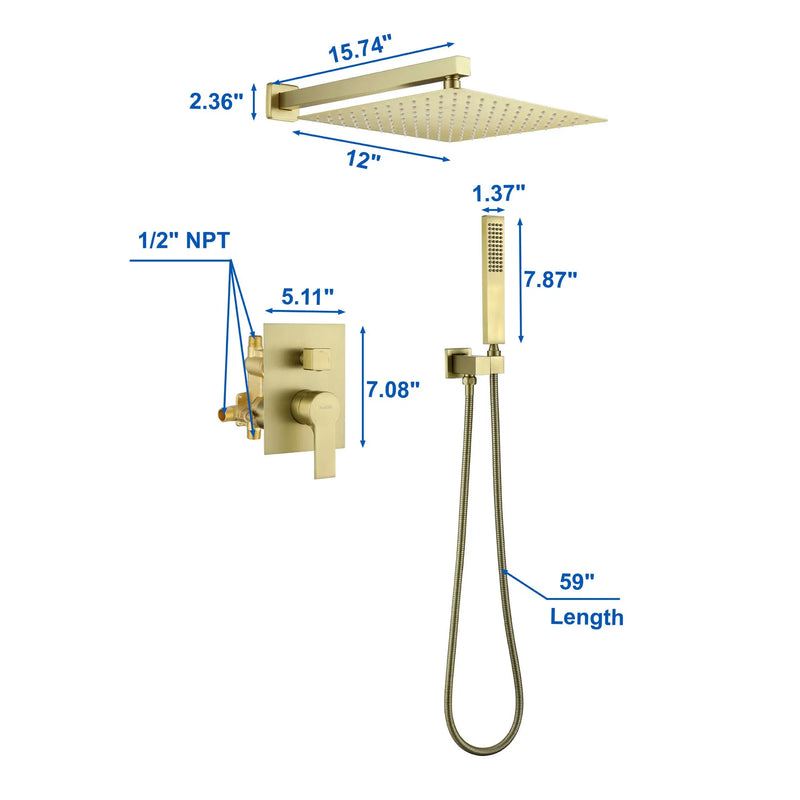 Brass Rainfall Shower System, Luxuly Bathroom Shower Faucet Combo Set Brushed Champaign shamanda-rainfall-shower-system-brushed-champagne-gold 