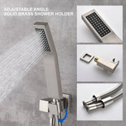 Brass Rainfall Shower System, Luxuly Bathroom Shower Faucet Combo Set Brushed Champaign shamanda-rainfall-shower-system-brushed-champagne-gold 