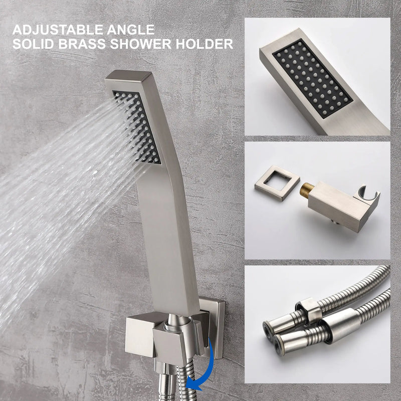 Brass Rainfall Shower System, Luxuly Bathroom Shower Faucet Combo Set Brushed Champaign shamanda-rainfall-shower-system-brushed-champagne-gold 