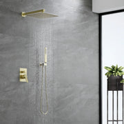 Brass Rainfall Shower System, Luxuly Bathroom Shower Faucet Combo Set Brushed Champaign shamanda-rainfall-shower-system-brushed-champagne-gold Gold / 12" steel shower head / Brass