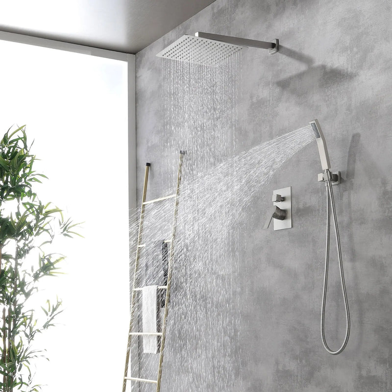 Brass Rainfall Shower System, Luxuly Bathroom Shower Faucet Combo Set Brushed Champaign shamanda-rainfall-shower-system-brushed-champagne-gold 