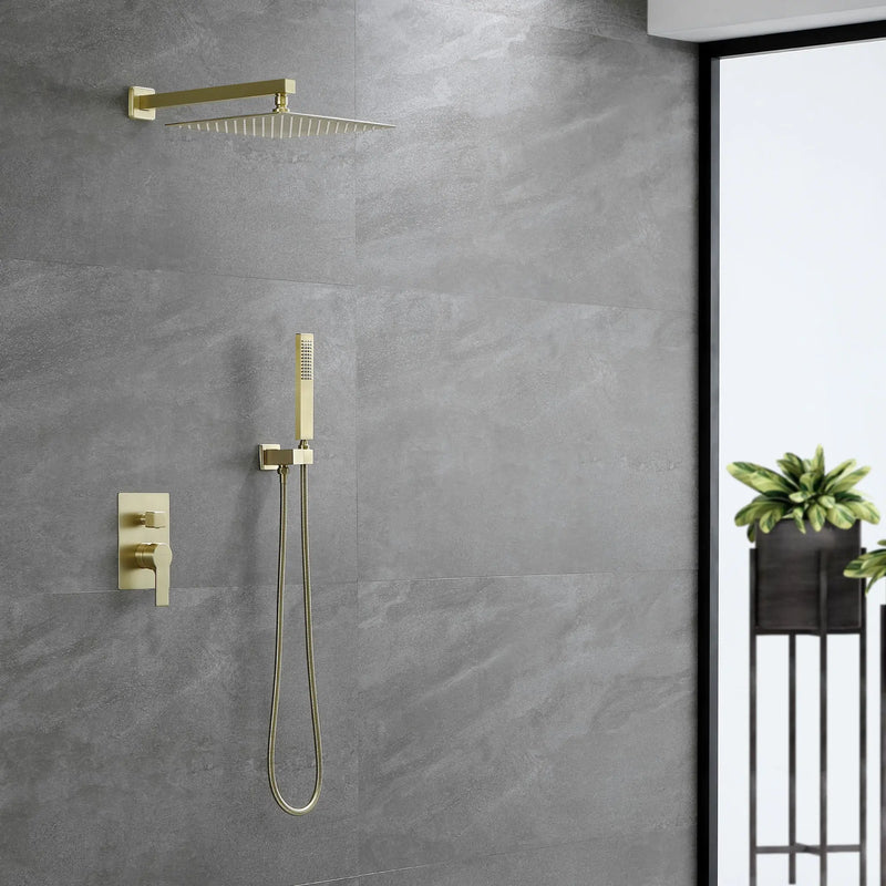 Brass Rainfall Shower System, Luxuly Bathroom Shower Faucet Combo Set Brushed Champaign shamanda-rainfall-shower-system-brushed-champagne-gold 